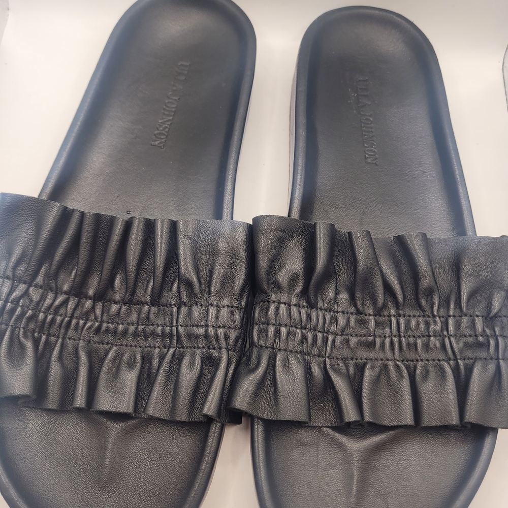 Ulla Johnson Black Ruffled Slide Sandals